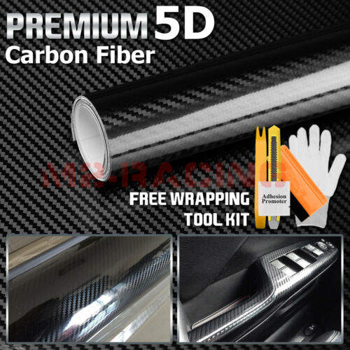 5d Premium High Gloss Black Carbon Fiber Vinyl Wrap Bubble Free Air Release