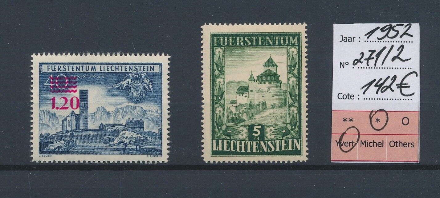 LQ10910 Liechtenstein 1952 castle monuments fine lot MH cv 142 EUR
