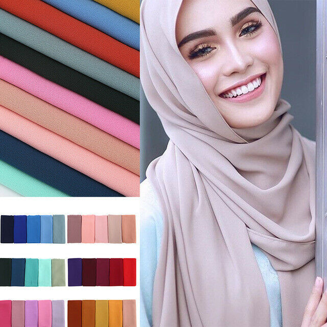 Womens Chiffon Scarf Muffler Solid Color Muslim Hijab Head Scarves Wraps Shawls