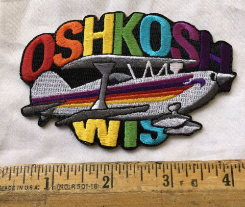 Oshkosh Wisconsin Bi-plane Patch Iron On Airplane Show Travel Souvenir