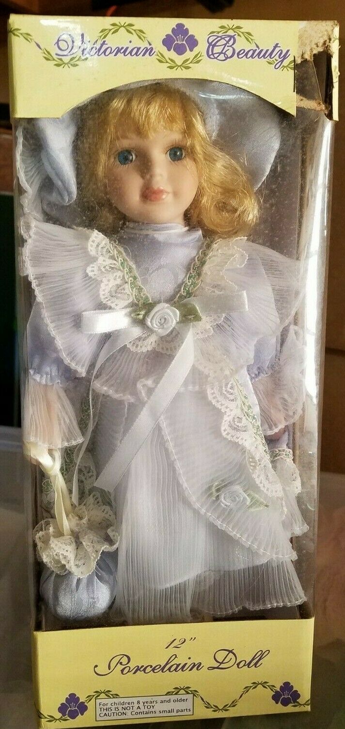 Victorian Beauty 12" Bisque Porcelain Doll Blonde Girl Doll With Blue Eyes Dress