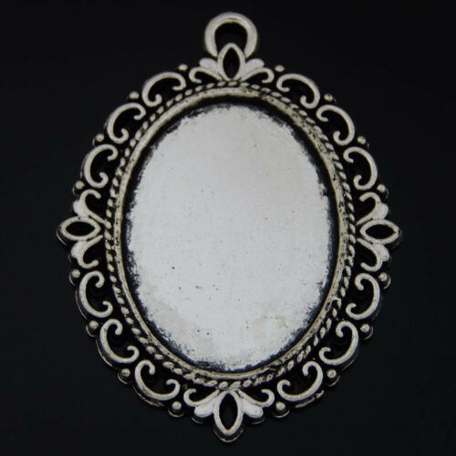 50621 Vintage Silver Alloy Lace Oval Cameo Setting Tray Crafts Jewelry 4pcs