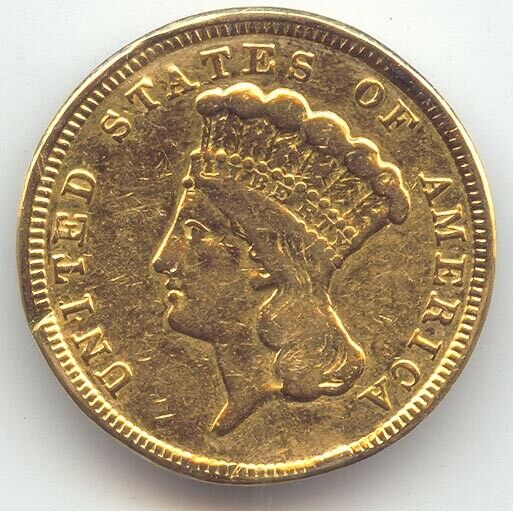 1854 $3 Gold Princess, Vf Details, Ex-jewelry, Three-dollars