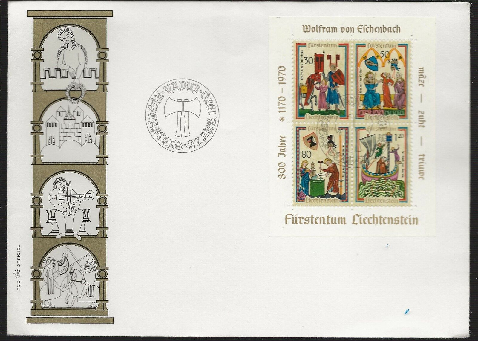 1970 FDC Furstentum Liechtenstein Souvenir Sheet