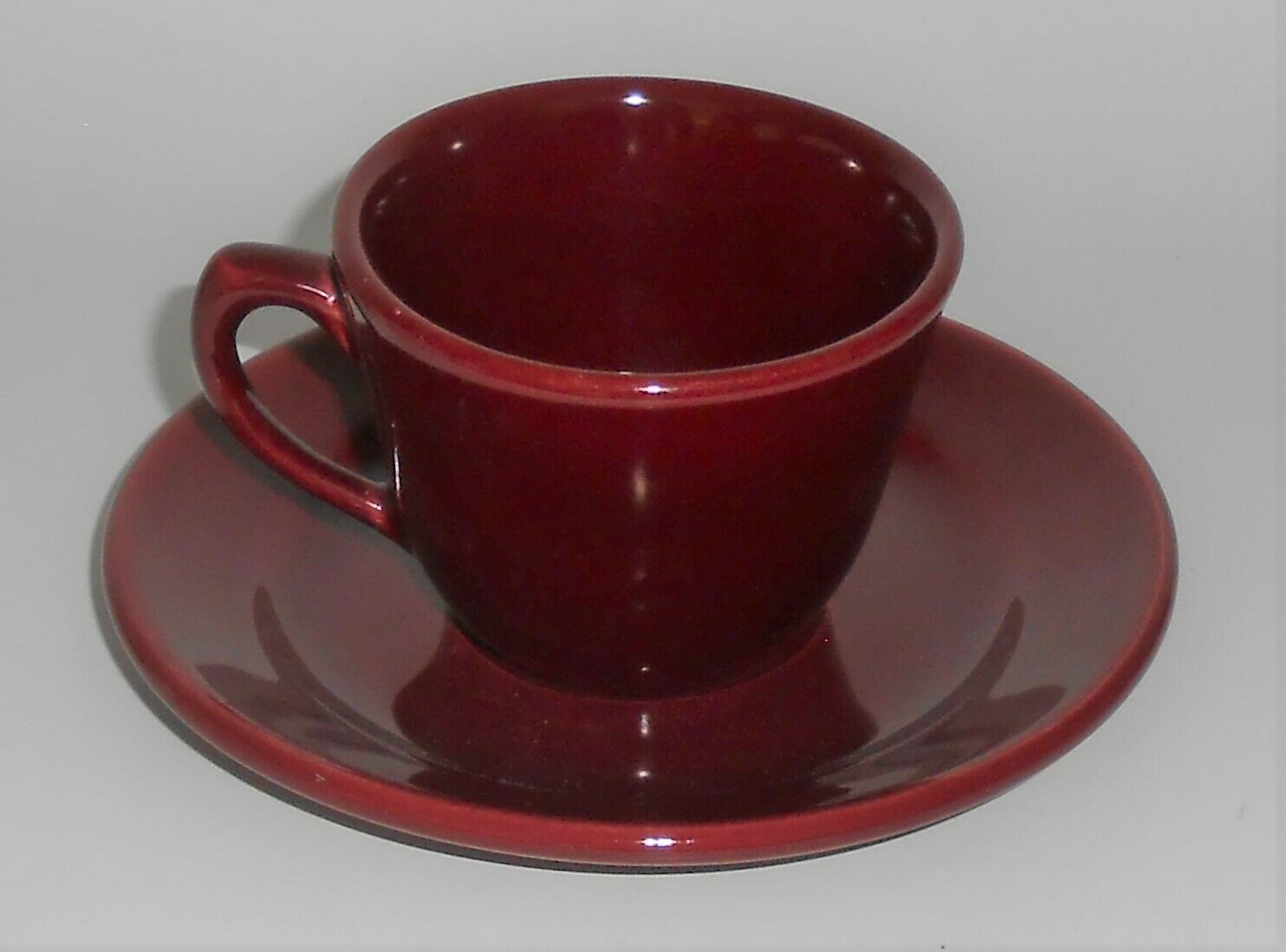 Bauer Pottery La Linda Burgundy Cup & Saucer Set