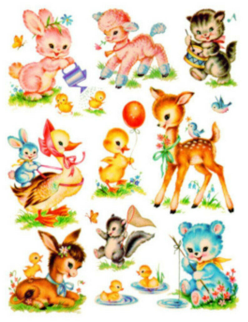 Vintage Image Shabby Nursery Baby Animal Assortment Waterslide Decals An678