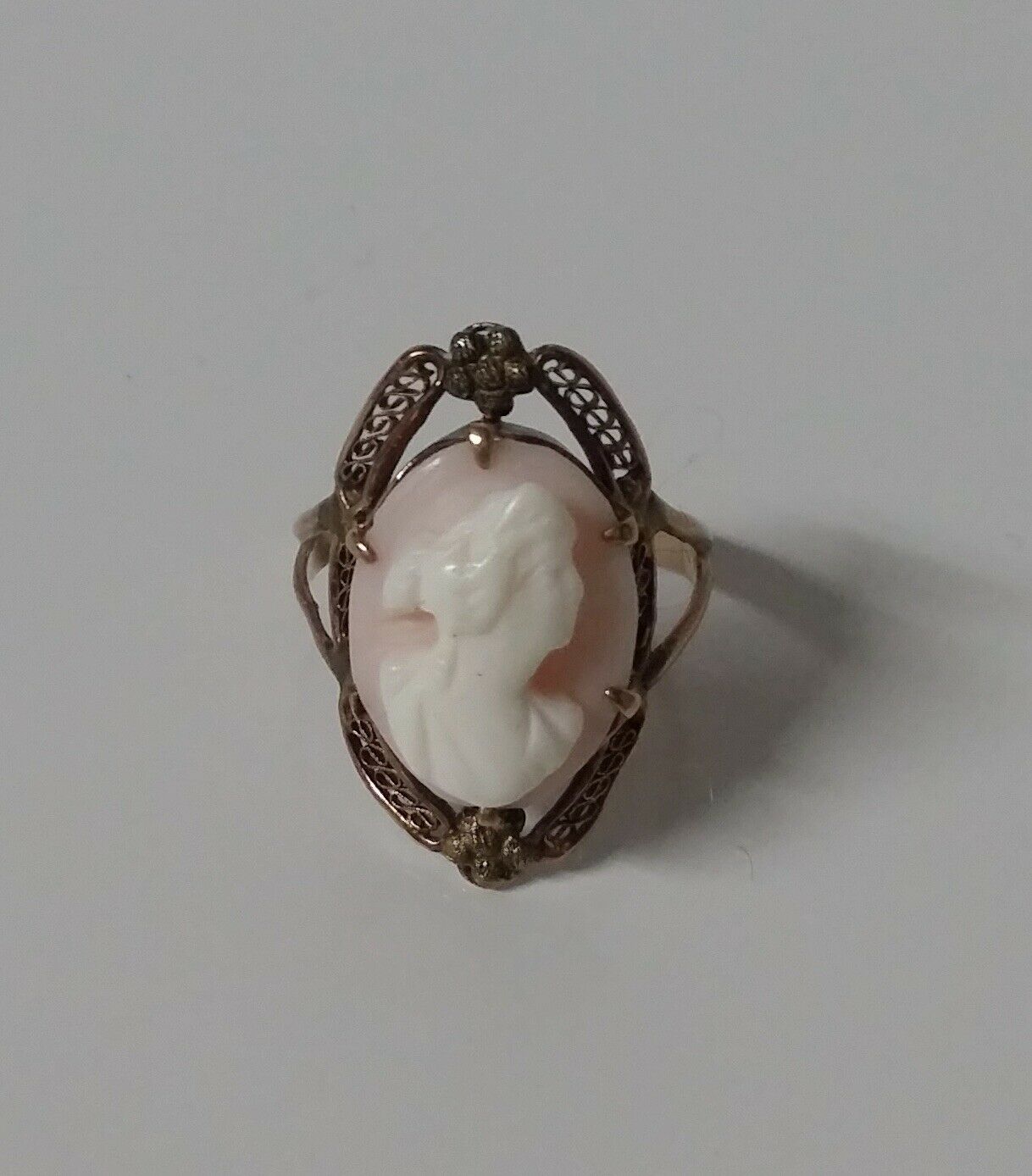 Vintage Solid 10k Yellow Gold Carved Cameo Lady Bust Victorian Ring Size 4.25