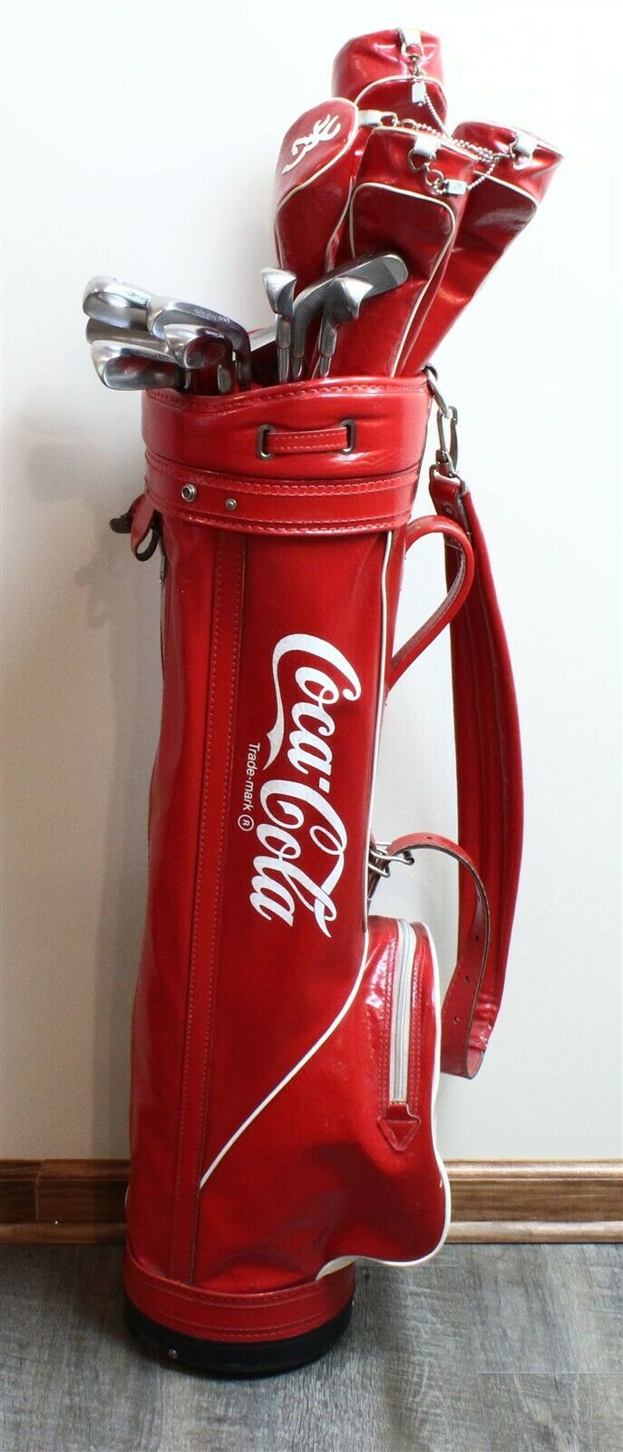 Vintage Browning Red Leather Coca-cola Golf Bag W/irons Woods Putter Boise Open