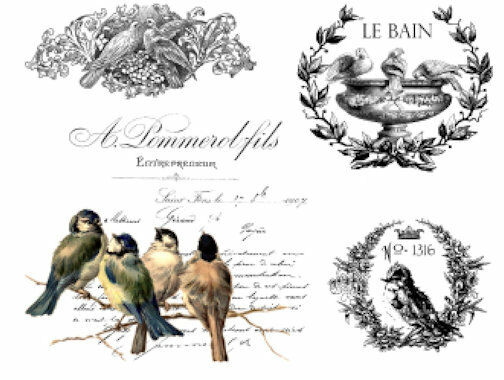 Vintage Image French Birds Labels Furniture Transfers Waterslide Decals Mis637