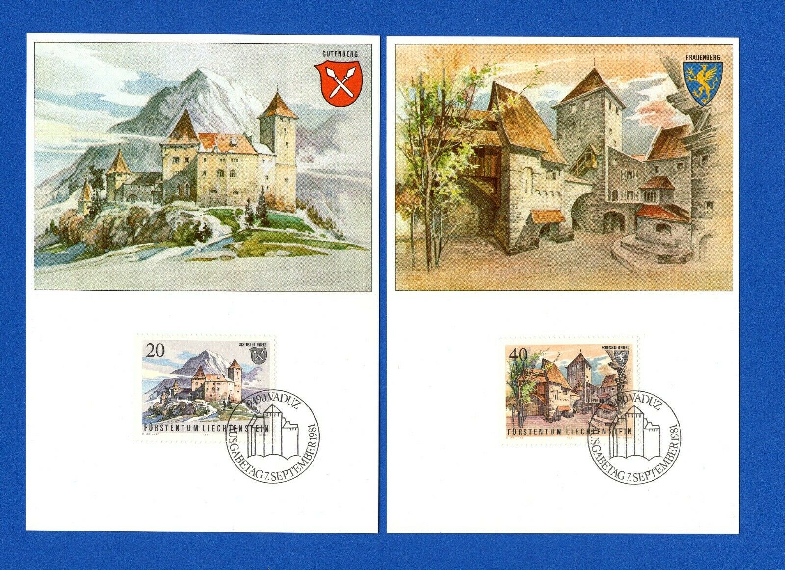 Scott 718-21 Gutenberg Castle Set of 4 FDOI Liechtenstein Maxi Cards