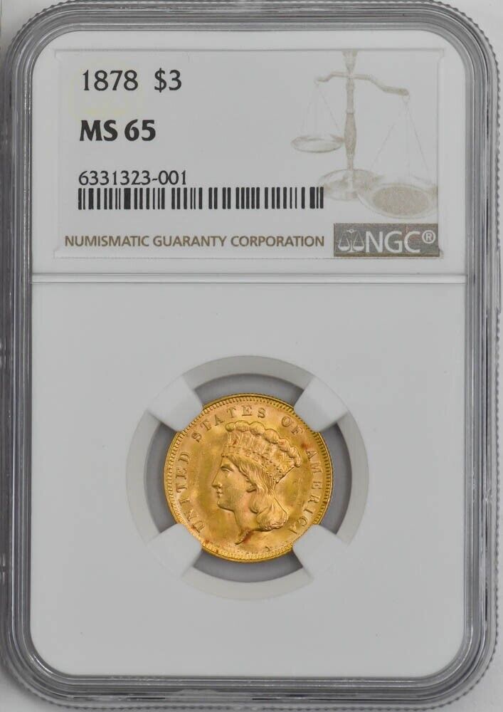 1878 $3 Gold Indian MS65 NGC 945820-2