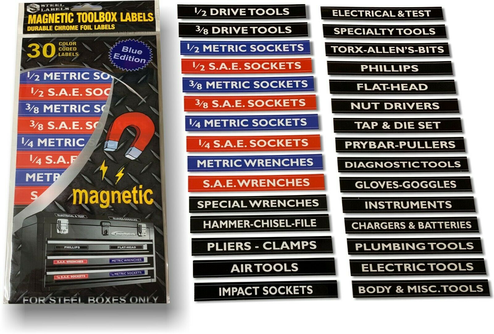 Magnetic Toolbox Labels “economy Set” (metric Blue)  Bigger - Better - Stronger