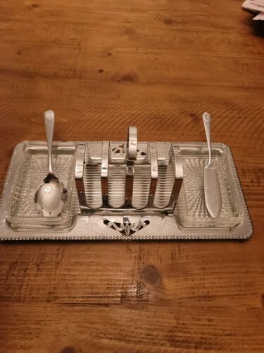 Vintage Toast Rack With Butter And Jam Bowls